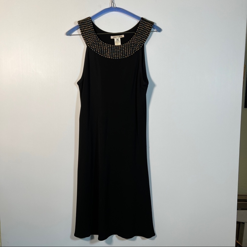 ALICE + OLIVIA Size M Little Black Dress with Studs on Neckline. Condition good!